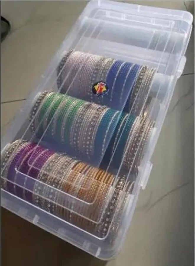 Magic Providers Multipurpose Bangle Organizer | Bangle Box | Plastic Storage Box with 4 Adjustable Rods l Display Box For Bangles, Chuda, Kada, Scrunchies,Chudi,Bracelet,Wrist Watch,Jewellery - Trans - Image 1